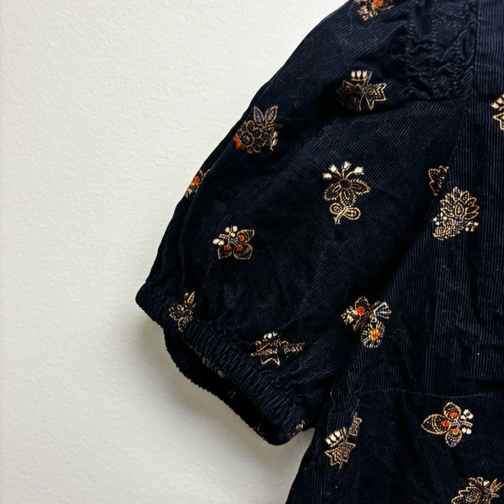 NWT Madewell Corduroy Bubble Sleeve Crop Shirt Britannica Blockprint